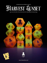 Harvest Sunset Glow in the Dark 14pc Dice Set Inked in White