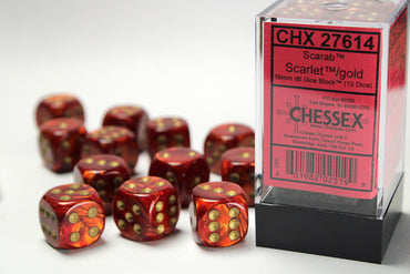 Chessex Scarab 16mm d6 Scarlet/gold Dice Block